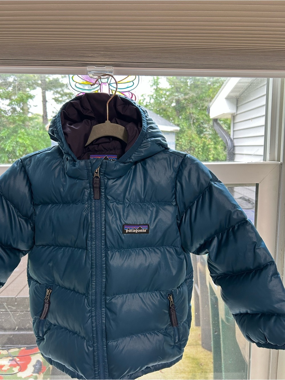 Patagonia Kids Teal-Blue Hooded Puffer Jacket - Picture 10 of 10